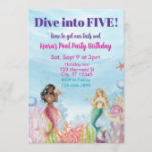 Invitation Dive into Five, Mermaid Birthday (Devant)
