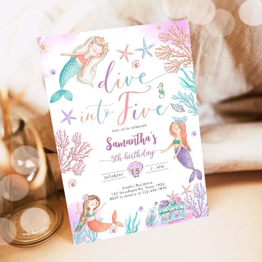 Invitation Dive Into Five Mermaid Under The Sea 5th Birthday