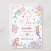 Invitation Dive Into Five Mermaid Under The Sea 5th Birthday (Devant)