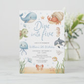 Invitation Dive Into Five Ocean Animals 5th Birthday (Debout devant)