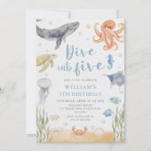 Invitation Dive Into Five Ocean Animals 5th Birthday (Devant)
