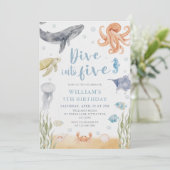 Invitation Dive Into Five Ocean Animals 5th Birthday (Debout devant)