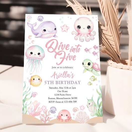 Invitation Dive Into Five Ocean Animals 5th Birthday