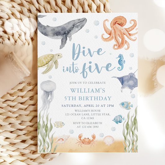 Invitation Dive Into Five Ocean Animals 5th Birthday