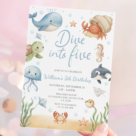 Invitation Dive Into Five Ocean Animals 5th Birthday