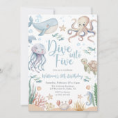 Invitation Dive Into Five Ocean Animals 5th Birthday (Devant)