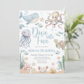 Invitation Dive Into Five Ocean Animals 5th Birthday (Debout devant)