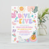 Invitation Dive Into Five Pool Party Summer 5th Birthday (Debout devant)