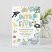 Invitation Dive Into Five Pool Party Summer 5th Birthday (Debout devant)