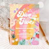 Invitation DIve Into Five Rainbow Sun Summer 5th Birthday