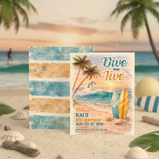 Invitation Dive into Five Retro Surf Beach 5th Birthday