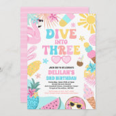 Invitation Dive Into Three Tropical Beach 3rd Birthday Party (Devant / Derrière)