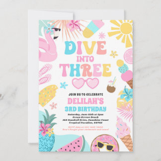 Invitation Dive Into Three Tropical Beach 3rd Birthday Party