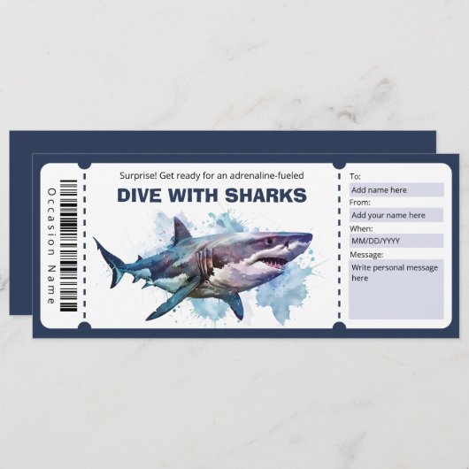 Invitation Dive With Sharks Billet certificat cadeau (Devant / Derrière)
