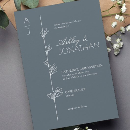 Invitation Divider botanique moderne Dusty Mariage bleu