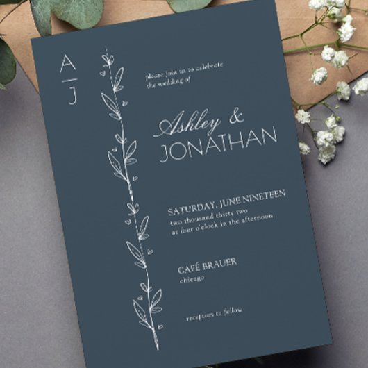 Invitation Divider botanique moderne Mariage bleu marine