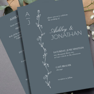 Invitation Divider botanique moderne Mariage bleu tout-en-un