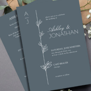 Invitation Divider botanique moderne Mariage bleu tout-en-un