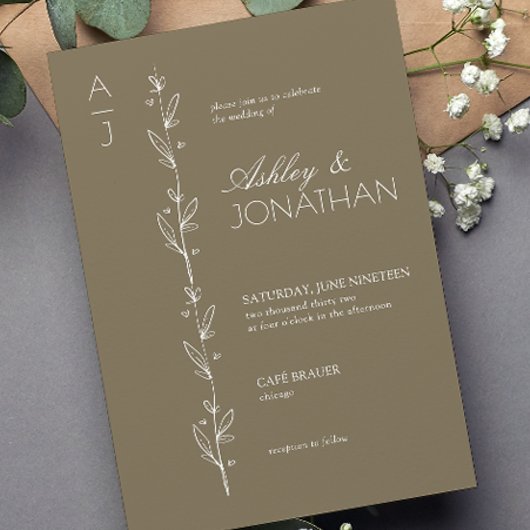 Invitation Divider botanique moderne Mariage Brown