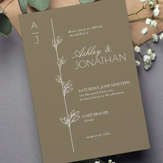 Invitation Divider botanique moderne Mariage Brown