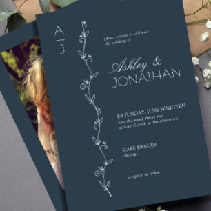 Invitation Divider botanique moderne Mariage Navy Blue Photo