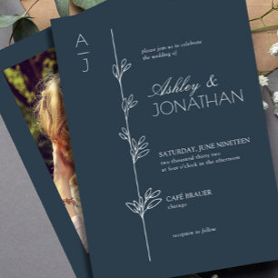Invitation Divider botanique moderne Mariage Navy Blue Photo