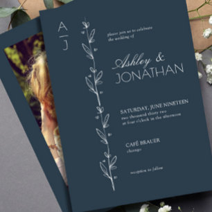 Invitation Divider botanique moderne Mariage Navy Blue Photo