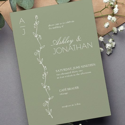 Invitation Divider botanique moderne Mariage Sage Green