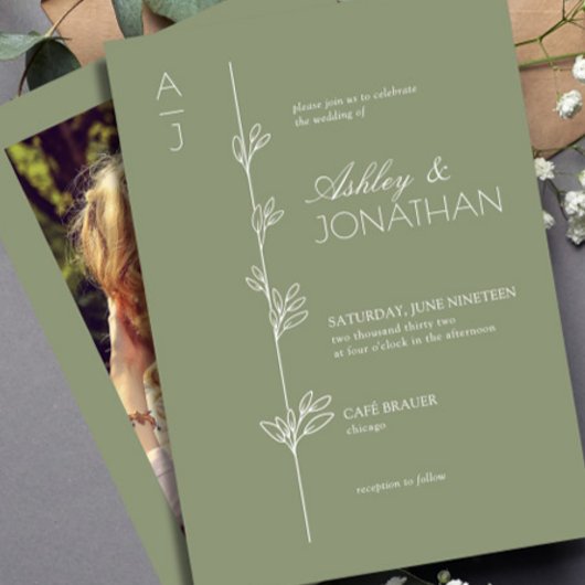Invitation Divider botanique moderne Mariage Sage Green Photo