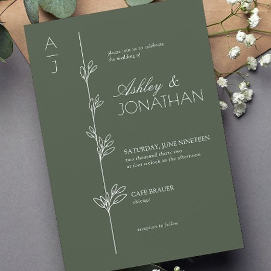 Invitation Divider botanique moderne Mariage vert