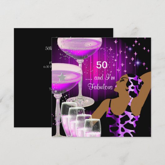 Invitation Divine Anniversaire 50 ans Diva Fabuleux Rose Viol (Devant / Derrière)