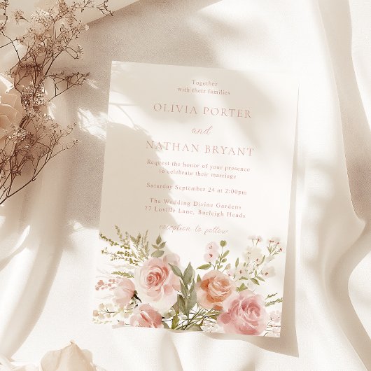 Invitation Divine Blush Rose Boquet Mariage botanique