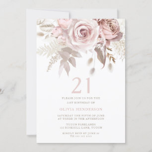 Invitation Divine Blush rose Roses 21e fête d'anniversaire