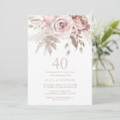 Invitation Divine Blush rose Roses 40e fête d'anniversaire (Debout devant)
