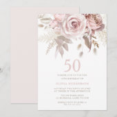 Invitation Divine Blush rose Roses 50e fête d'anniversaire (Devant / Derrière)