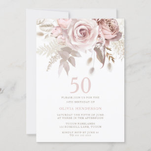 Invitation Divine Blush rose Roses 50e fête d'anniversaire
