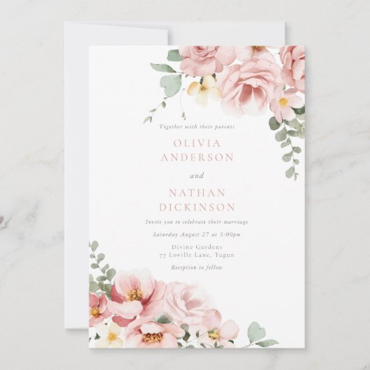 Invitation Divine Blush & Sage Mariage élégant (Devant)