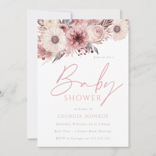 Invitation Divine Boho Blush & Baby shower Rose (Devant)
