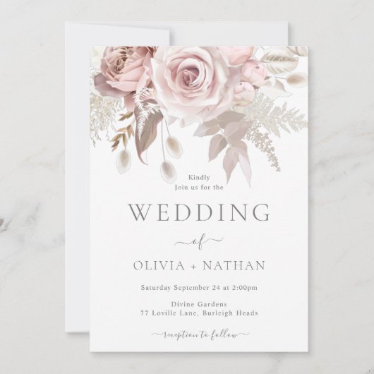 Invitation Divine Boho Blush & Dusty Rose Mariage (Devant)