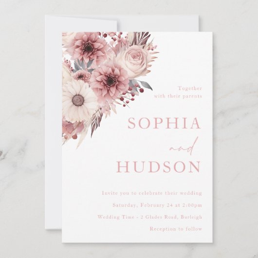 Invitation Divine Boho Blush & Mariage Rose (Devant)
