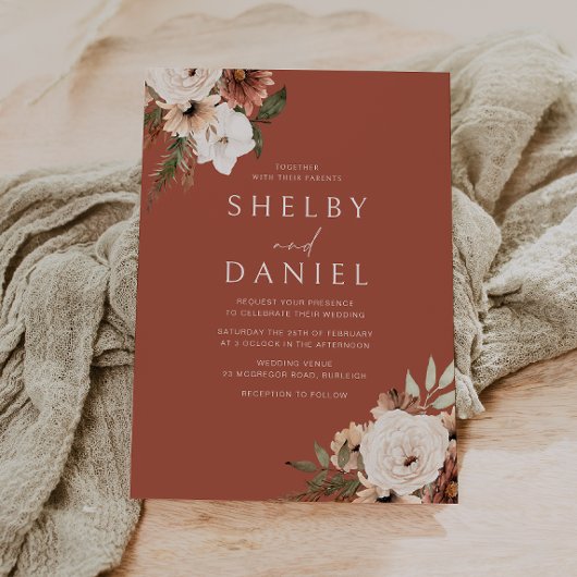 Invitation Divine Boho Floral Terracotta Mariage