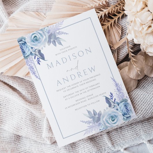 Invitation Divine Dusty Blue Moderne Floral Mariage