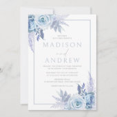 Invitation Divine Dusty Blue Moderne Floral Mariage (Devant)