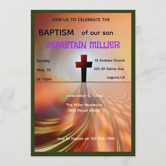 Invitation Divine Horizon Abstract Cross Baptism Invite (Devant)