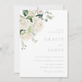 Invitation Divine Roses Blanches Toutes les saisons Mariage (Devant)