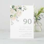 Invitation Divine White Roses & Sage 90e fête d'anniversaire (Debout devant)