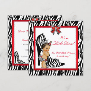 Invitation Divinité Zèbre Princesse Fille Baby Shower Brunett
