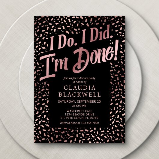 Invitation Divorce Rose Gold Confetti