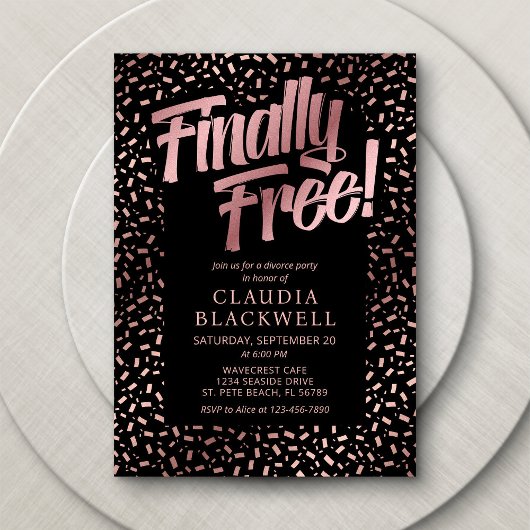 Invitation Divorce Rose Gold Confetti