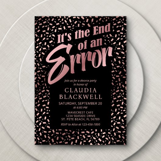 Invitation Divorce Rose Gold Confetti